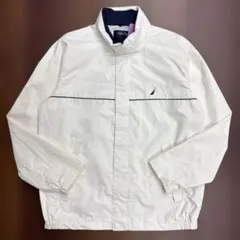 NAUTICA ナイロンジャケット 刺繍ロゴ ワンポイント 古着 白 Lサイズ