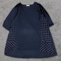 vintage ブラック ワンピース サイドチェック 切替デザイン