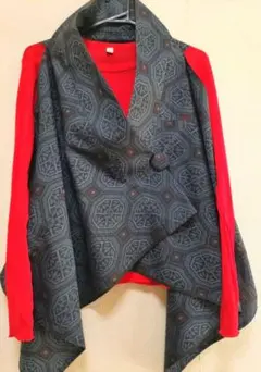 着物リメイク/ジレ/紬/正絹/ブローチ付き