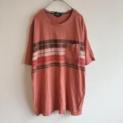 6560ミチコロンドン【メンズL】半袖tシャツ レッド　刺繍ドッグ　ボーダー柄のサムネイル
