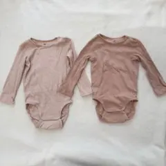 H&M ピンク リブ長袖ロンパース 2枚セット