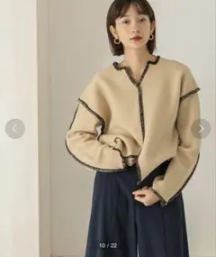 KBF カラーハンドステッチ2WAYニット　フレア袖