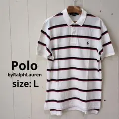 ポロラルフローレン ボーダー ポロシャツ Ｌ ホワイト メンズ