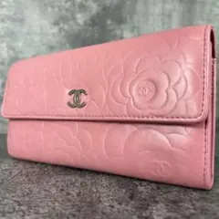 CHANEL シャネル　長財布　カメリア　フラップウォレット　ピンク