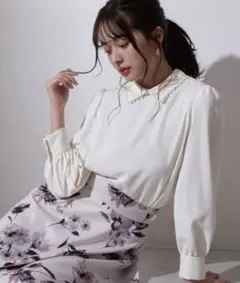 ★美品★パールトリミングブラウス　プロポーションボディドレッシング