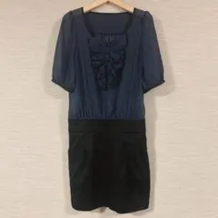新品未使用　Jines ジネス　シフォンワンピース　ドット　ブラック　ネイビー