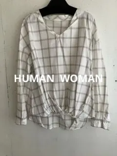 HUMAN WOMAN チェック柄 Vネック 長袖シャツ