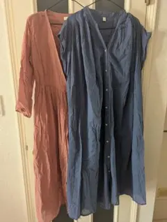 ロングシャツワンピース 2点セット（ピンク・青）