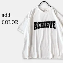 オーバーサイズデニムロゴ刺繍Tシャツ半袖カットソー白ホワイト×黒　シンプル　春夏