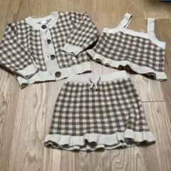 プティマイン　茶チェック　3点セット　Sサイズ