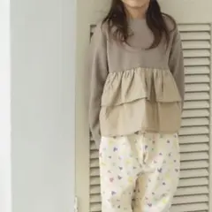 ワッフル フリル ティアード 長袖 Tシャツ