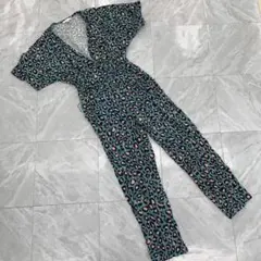 H&M オールインワン レオパード柄 半袖 Vネック マルチカラー 34サイズ