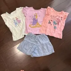 豪華4点セット！ディズニープリンセスTシャツ3枚＆デニムショートパンツ 120