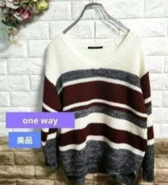 one way ボーダー Vネック レディースニット セーター