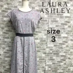 LAURA ASHLEY ボタン柄ワンピース ウエストリボン付き　総柄　サイズ3のサムネイル