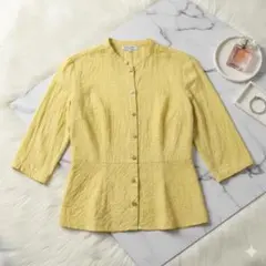 【美品】GIANNI LO GIUDICE 黄緑 立て襟ブラウス【36】前ボタン