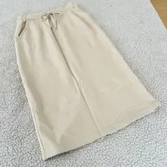美品●ライトオン●ロングタイトスカート【S】 ベージュ ゴム 綿100 紐リボン