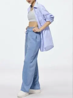 GU ウォッシュドスウェットバレルレッグパンツ