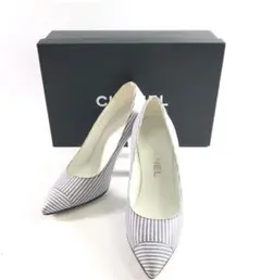 CHANEL ストライプ パンプス 34 1/2 箱付きのサムネイル
