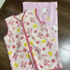 キッズ　スリーパー&ひざ掛けフリース毛布　うさぎ柄