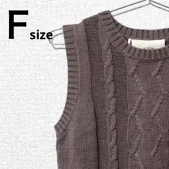 ブラウン ニット ベスト 新品 ケーブル 春服 トップス かぎ編み