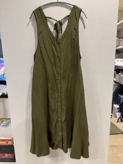 SamansaMos2 後ろリボンナイロンジャンパースカート　カーキ