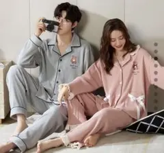 【新品未使用】レディース パジャマ上下セット くまピンクリボン ルームウェア