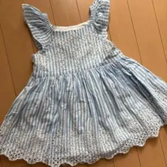 baby GAP水色ストライプ刺繍ワンピース