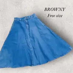 BROWNY フレアデニムスカート ミディ丈 カジュアル膝丈スカート ポケットのサムネイル