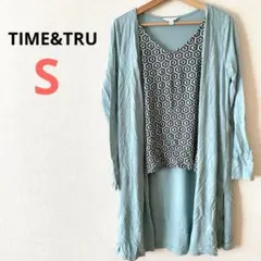 一点もの⭐️TIME&TRU【S】ミントグリーン カーディガン 柄インナー