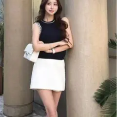 zara　ザラ　バイカラーニットトップス　鈴木亜美さん着用