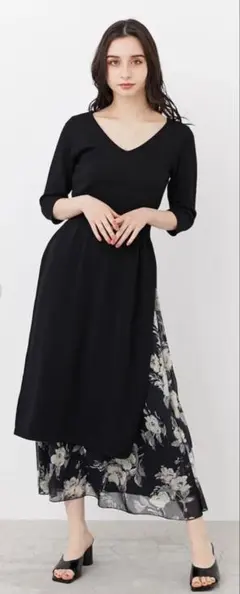 rienda ヴィンテージフラワーKnitコンビOP BLK