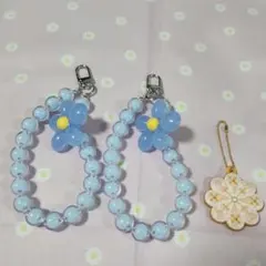 水色　ビーズ　ストラップ　セット