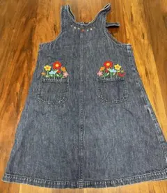 MIKI HOUSE デニム ジャンバースカート 130cm 花柄刺繍