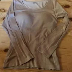 極暖ヒートテックリブUネックブラTシャツ　ベージュ