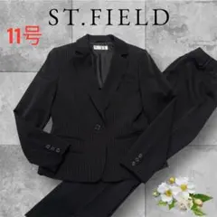 極美品❤️ST.FIELD ブラックビジネスストライプ パンツスーツセット11号