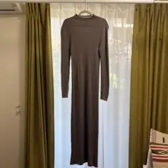 ブラウンリブニットロングワンピース