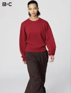 完売　ユニクロC スムースコットンクルーネックセーター M レッド　 15RED