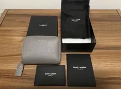 美品SAINT LAURENT PARIS ラウンドジップ財布 グレー - メルカリ