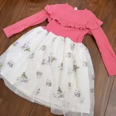 アプレレクール　フリル付きチュール花柄ワンピース　100