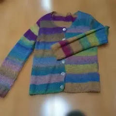 マルチカラーストライプ長袖薄手ニットカーディガン