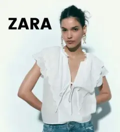 【美品】ZARA　ザラ　パーフォレーション刺繍入りトップス