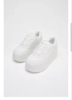 専用3回着用 ZARA ホワイト プラットフォームスニーカー 37 袋付き