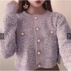 美品GRL♡パールボタンファンシーツイードショート丈カーディガン[kz34]