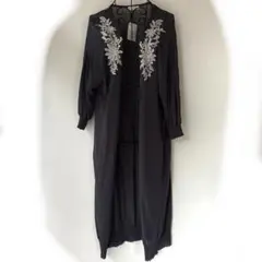 ダークグレー 刺繍入り カーディガン 五分袖 フェアリーグランジ　y2k