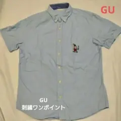 GU オックスフォード 半袖BDシャツ L 刺繍ワンポイント