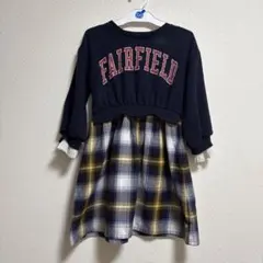 110cm ネイビー スウェット チェック ワンピース