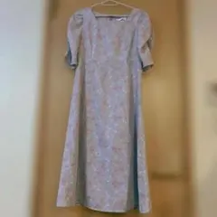 index薄紫花柄パフスリーブロングワンピース