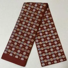 【美品】半幅帯 浴衣 小紋 文庫結び おしゃれ 小袋帯 ブラウン 茶色 花