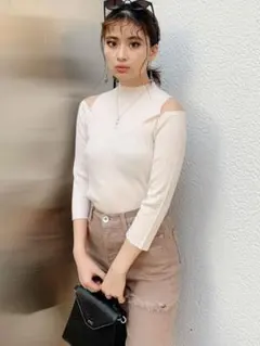 【GYDA】リブ切り替エオープンショルダーニット TOPS